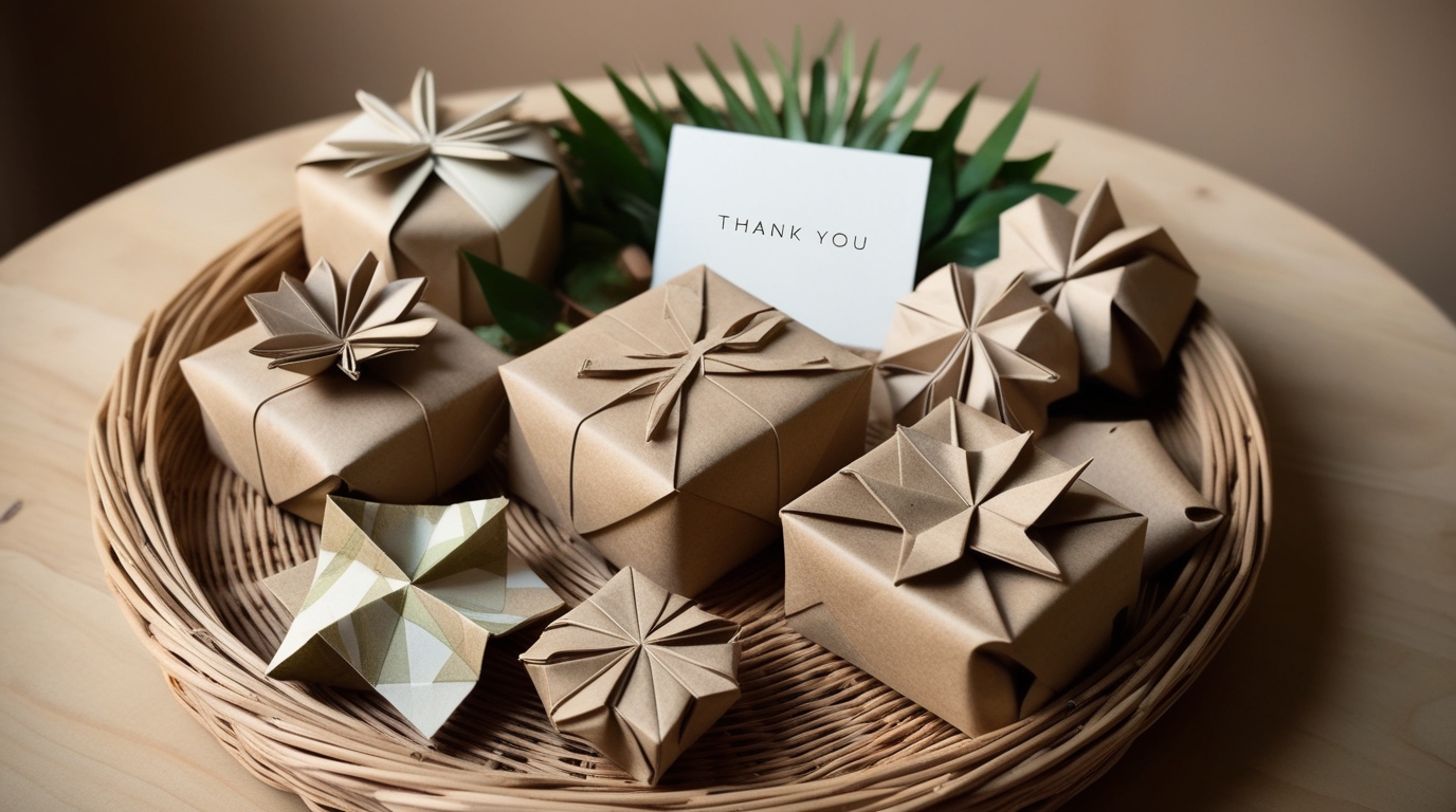 Origami pieces being packed in eco-friendly boxes