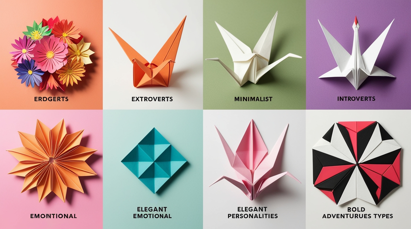 Origami designs representing different personality types.