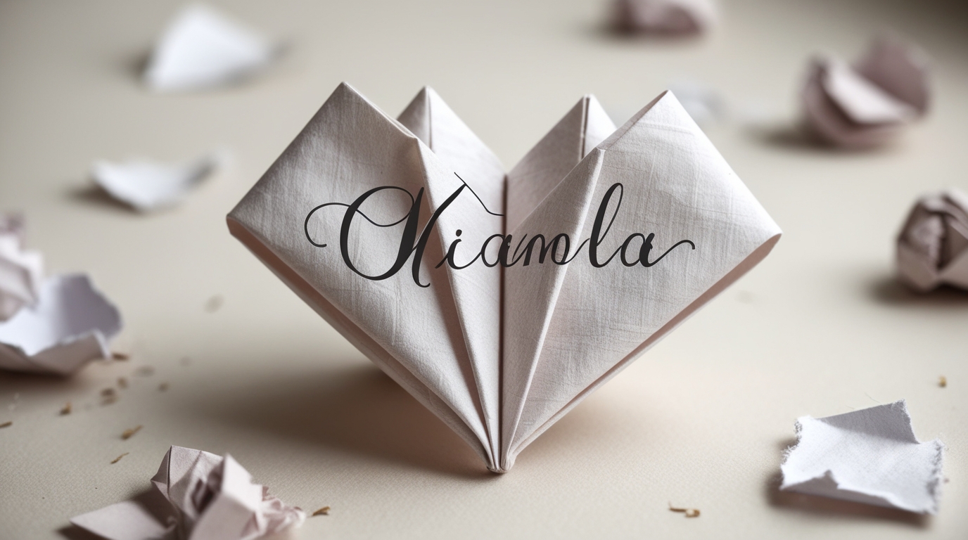 Personalized origami heart with a handwritten name