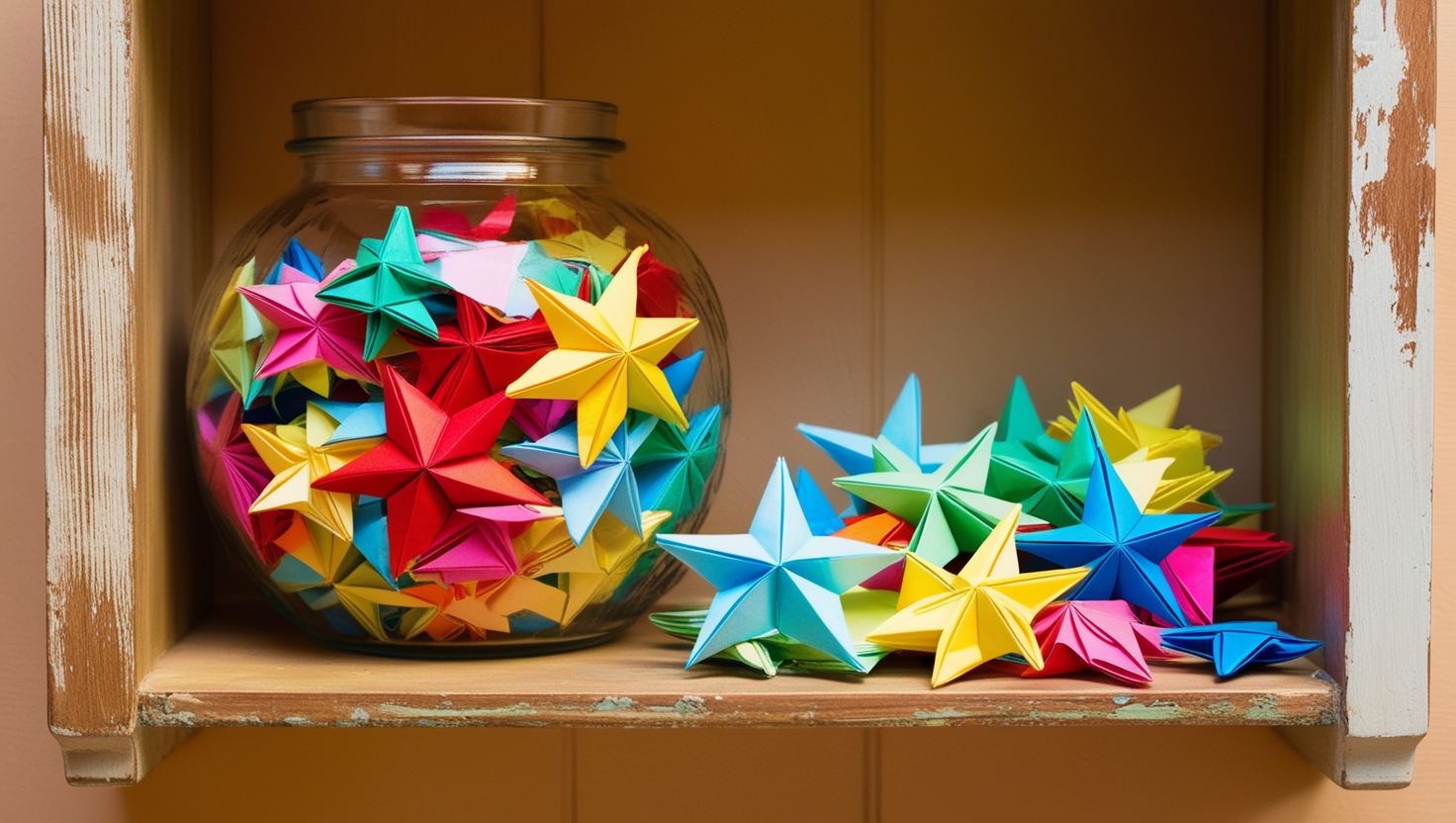 Jar filled with colorful origami lucky stars