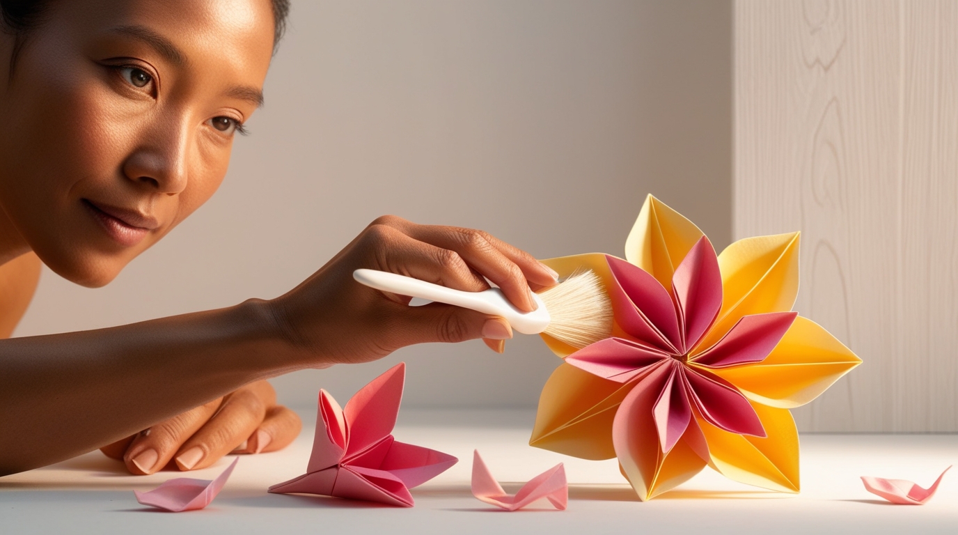 Cleaning origami flower with a soft brush