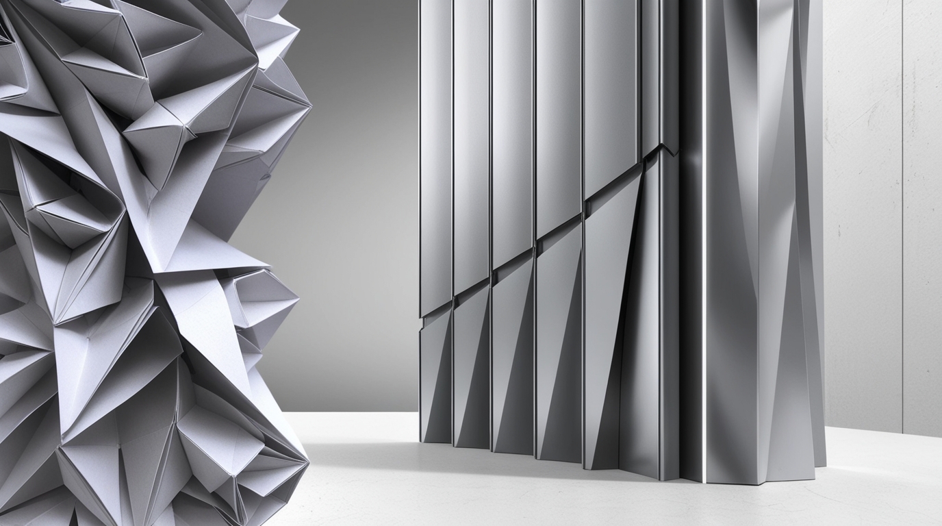 Origami-inspired architectural design showing geometric fold patterns.