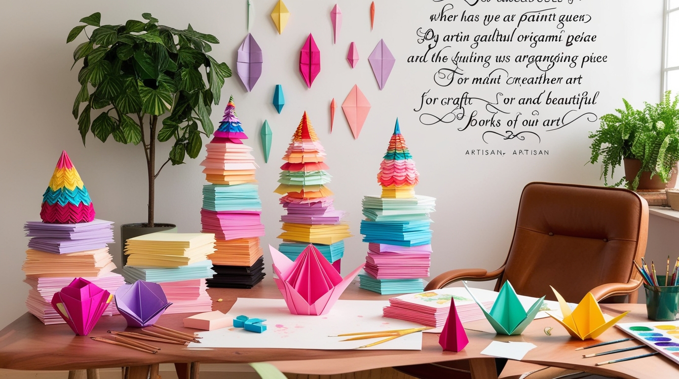 Origami artisan workspace showcasing handmade craftsmanship