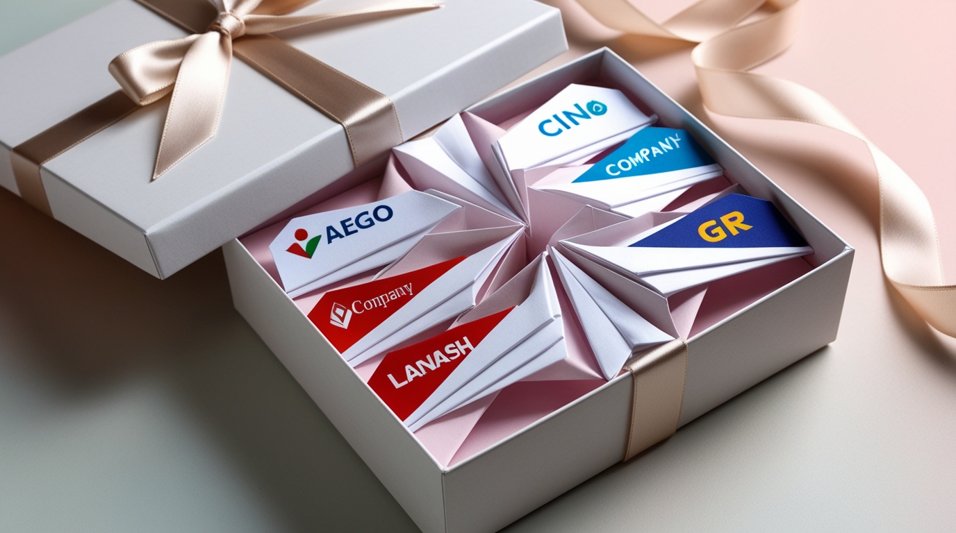 Origami cranes customized with company logo inside a gift box