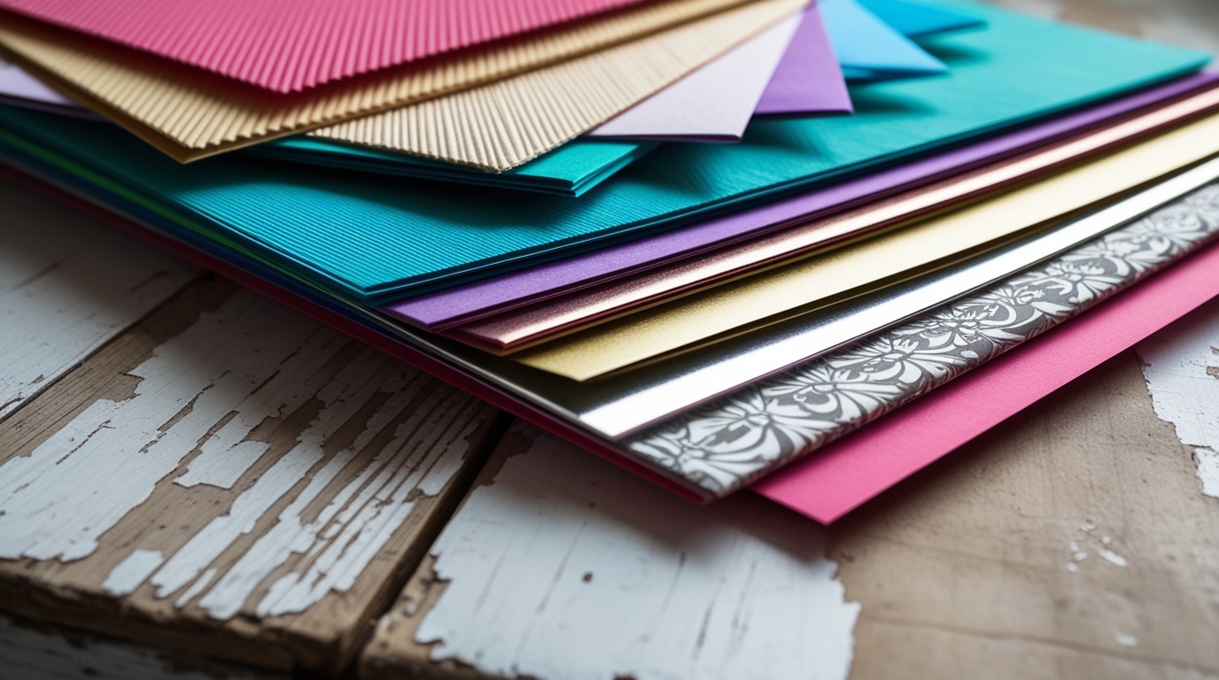 Assorted origami papers in different textures and colors ready for folding.