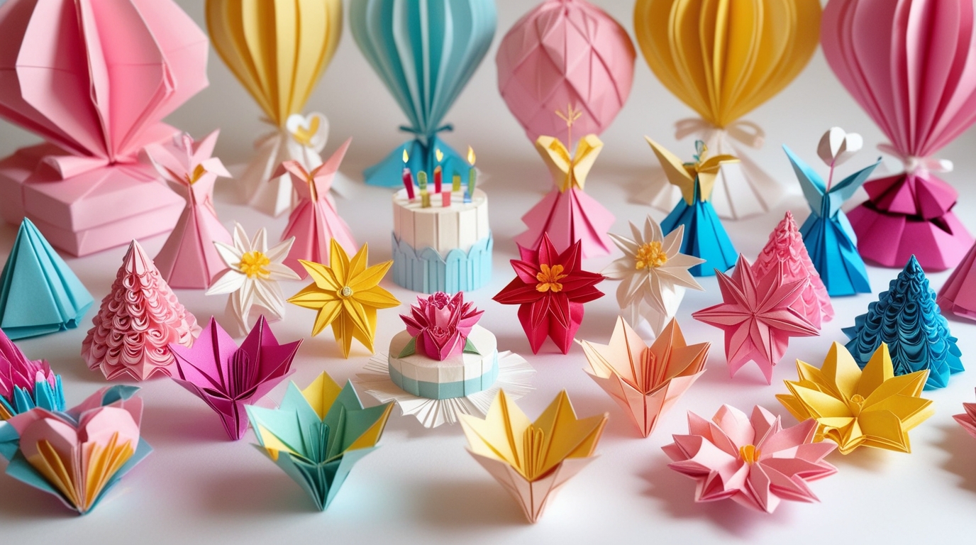Themed origami designs in different colors for various occasions