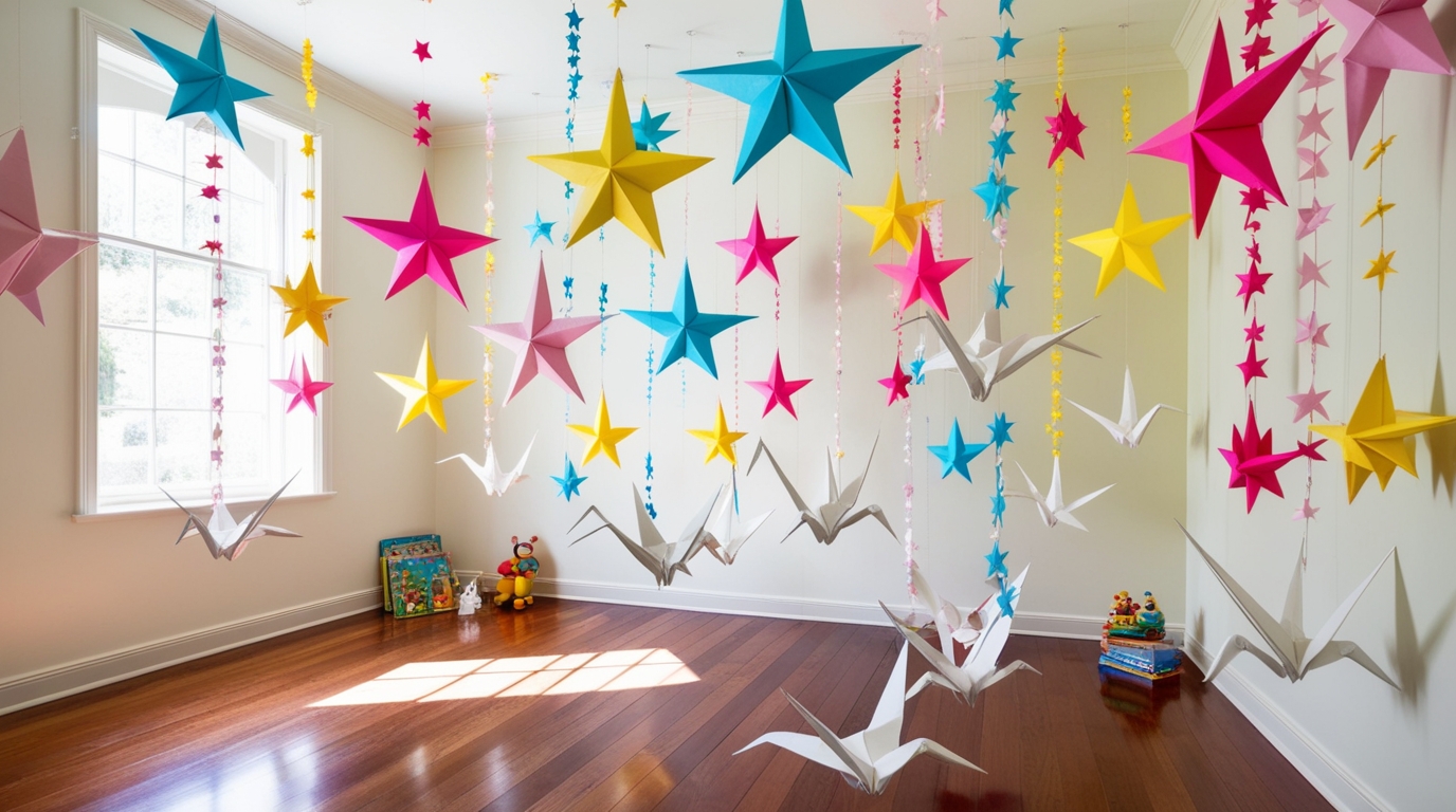 Origami decorations for children’s room.