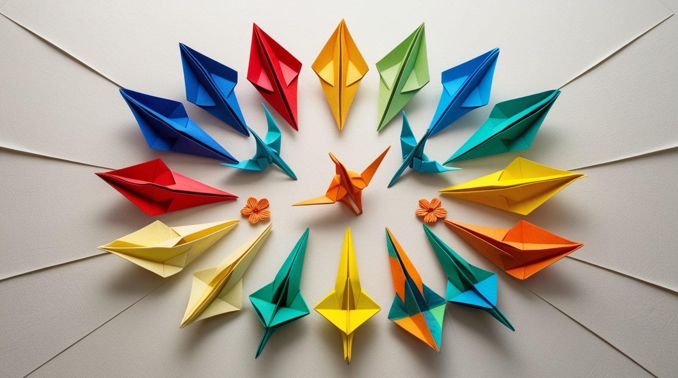 Display of 10 Different Vibrant Colorful origami