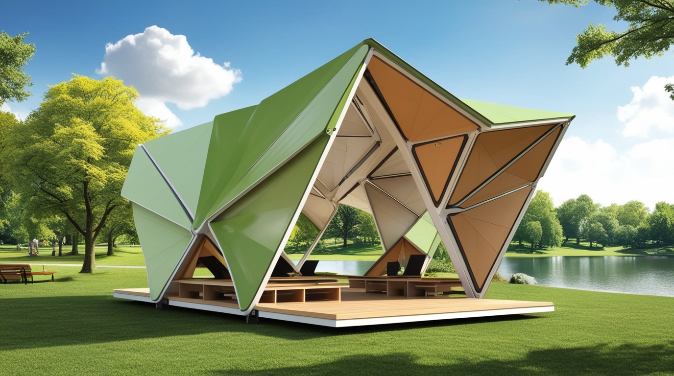 Origami-inspired sustainable pavilion made from eco materials.