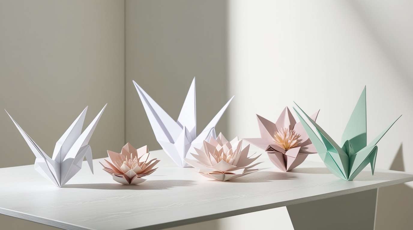 Minimalist geometric origami designs.