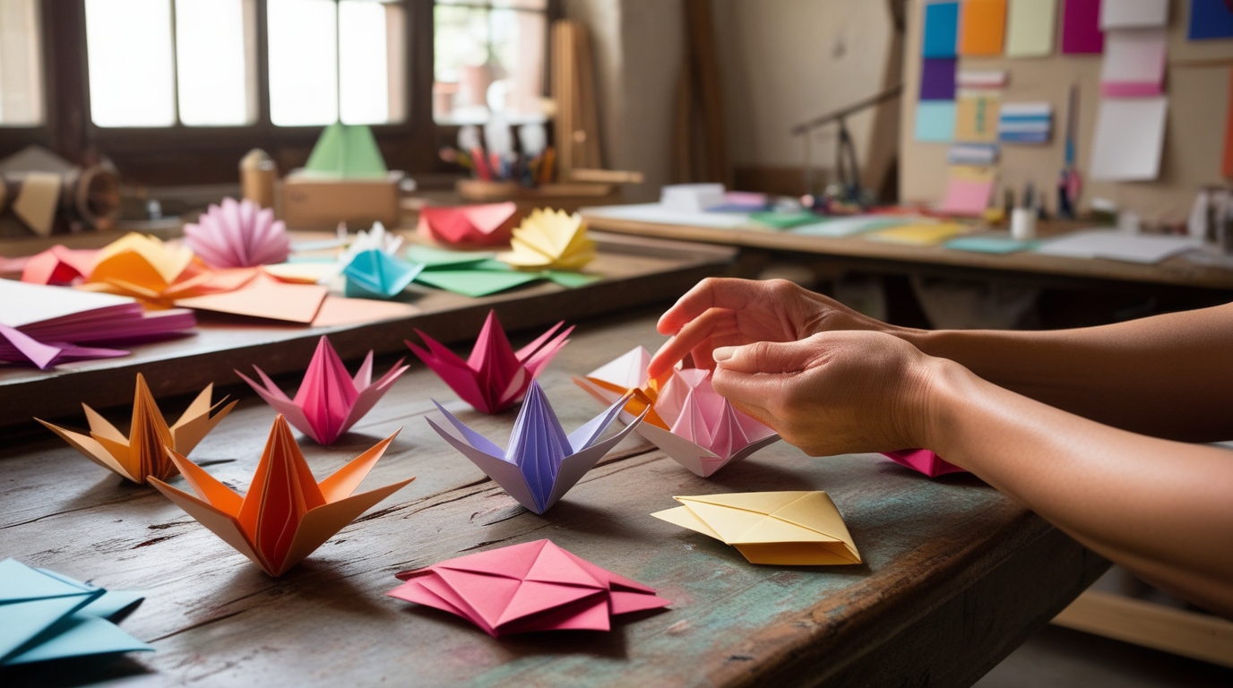 Handcrafted origami creation process at Tulsi Origami