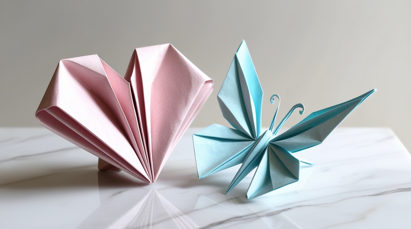 Origami heart and delicate butterfly intri
