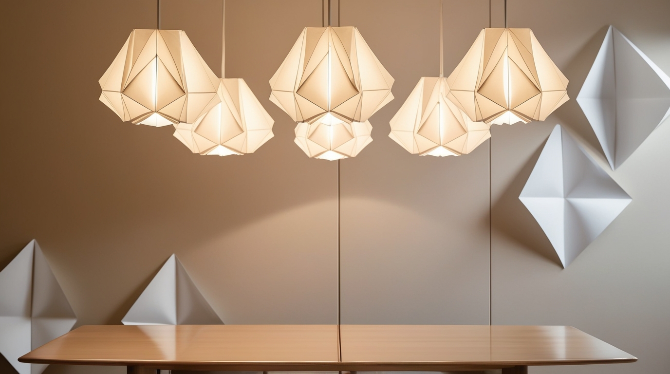 origami pendant lampshades in a modern living space