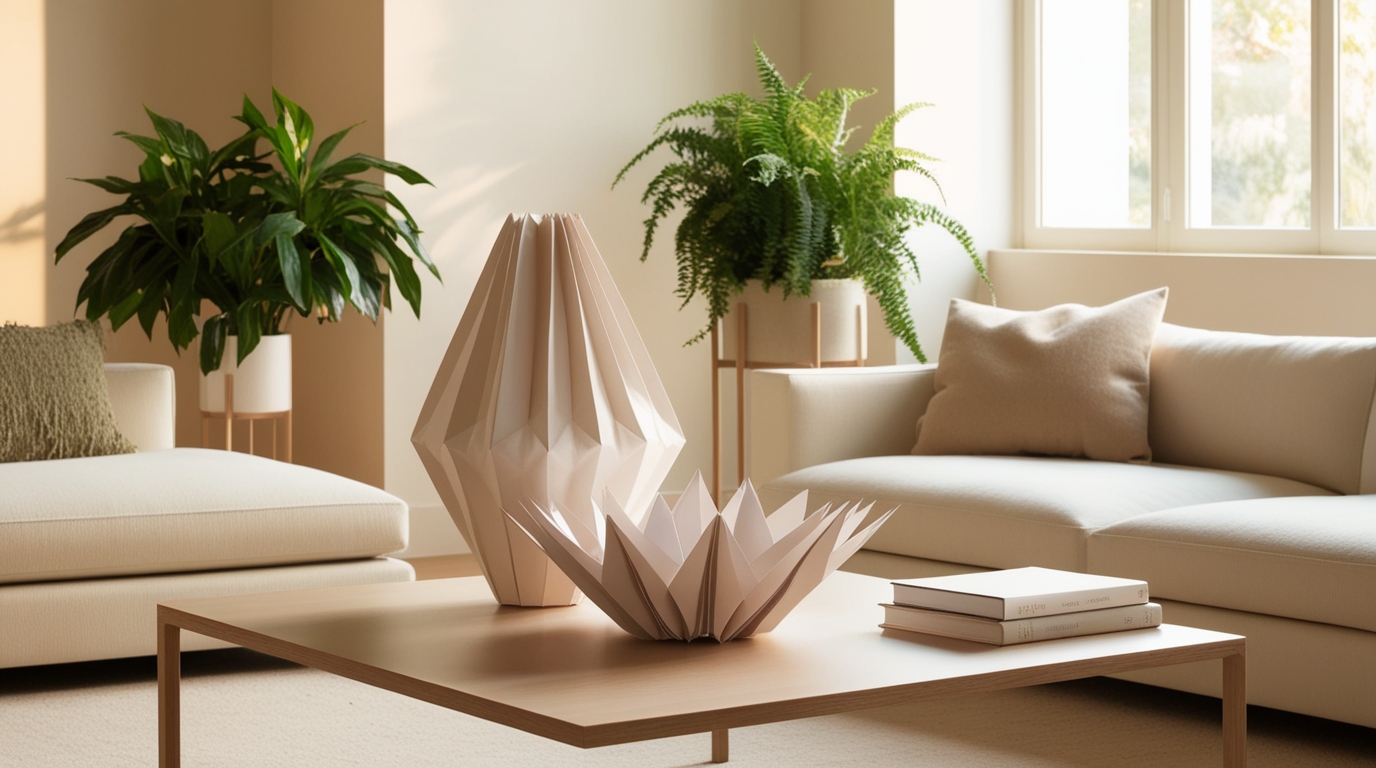 origami décor placed on console table in a modern minimalist room