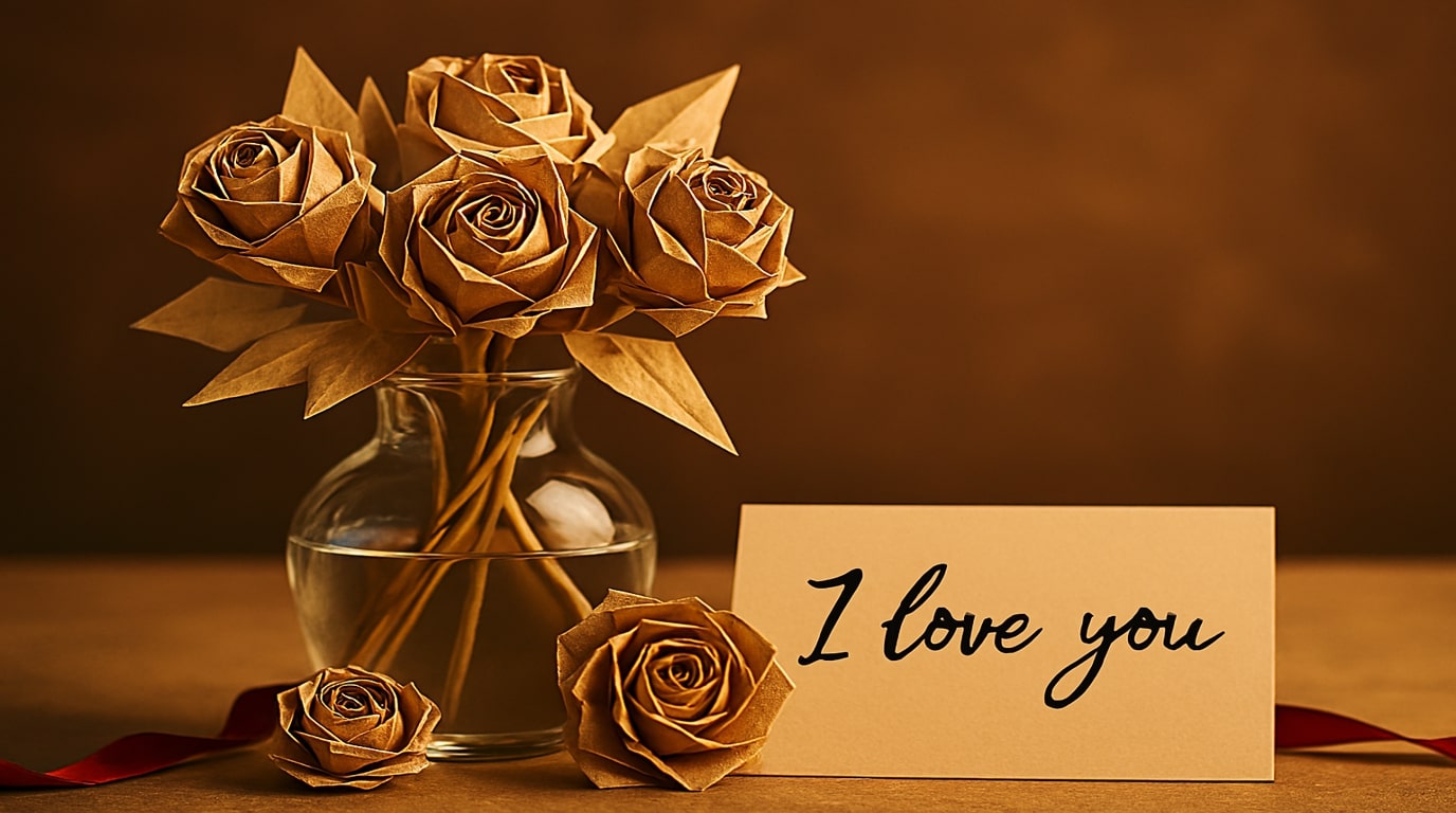 Origami rose bouquet symbolizing eternal love and affection