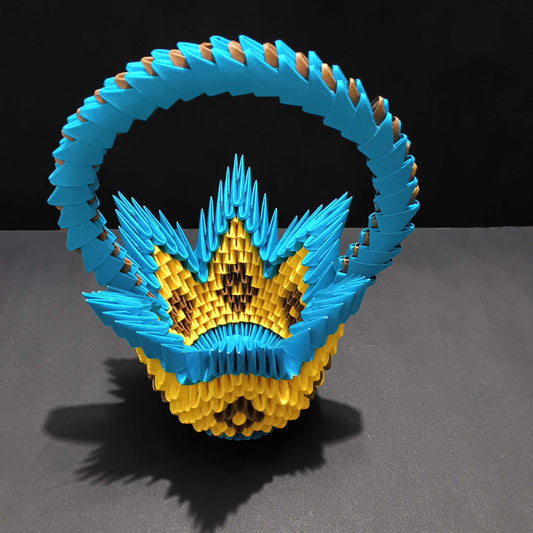 Elegant 3D Origami Basket with Handle – Handcrafted Decorative Storage Piece