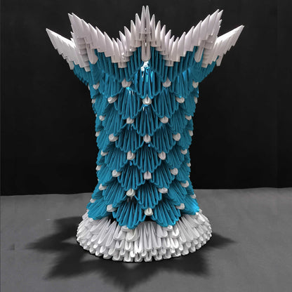 Intricate 3D Origami Flower Pot – Handcrafted in Blue, and White