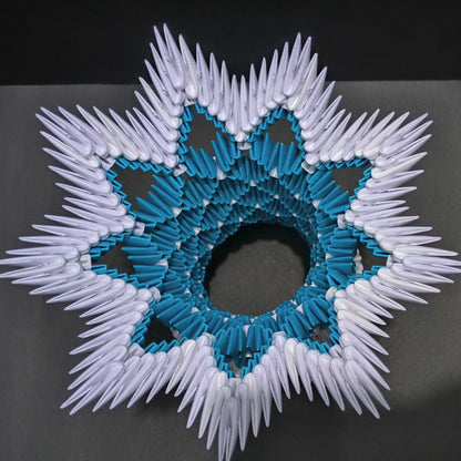 Intricate 3D Origami Flower Pot – Handcrafted in Blue, and White