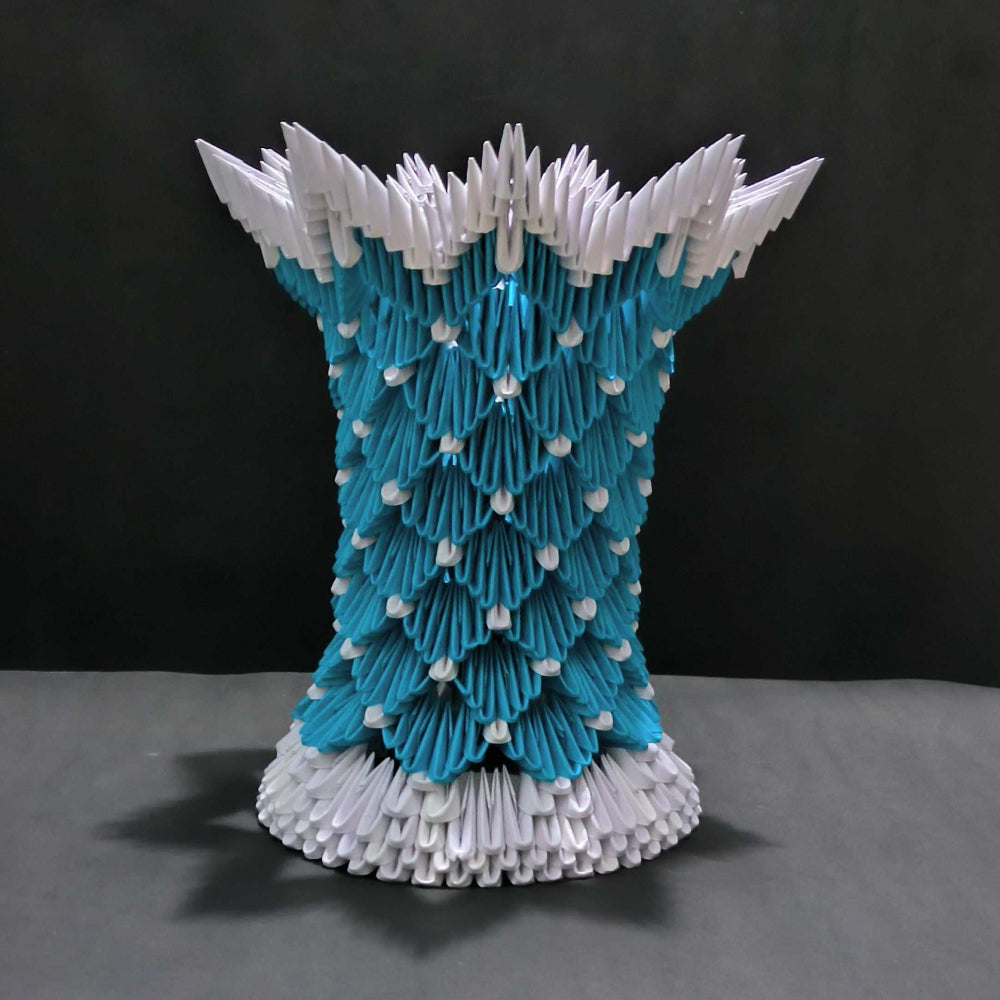 Intricate 3D Origami Flower Pot – Handcrafted in Blue, and White