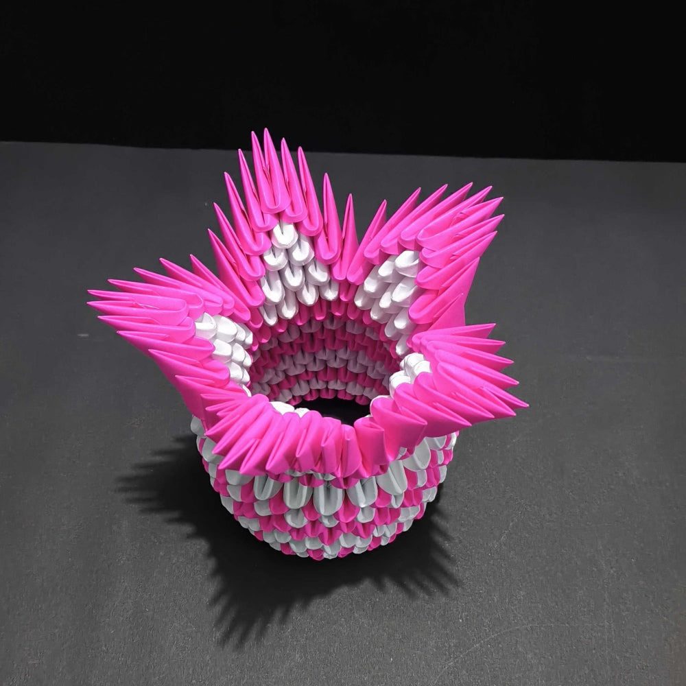 Handcrafted 3D Origami Pink Star Basket – Decorative Art Piece