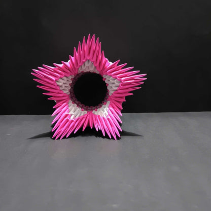 Handcrafted 3D Origami Pink Star Basket – Decorative Art Piece