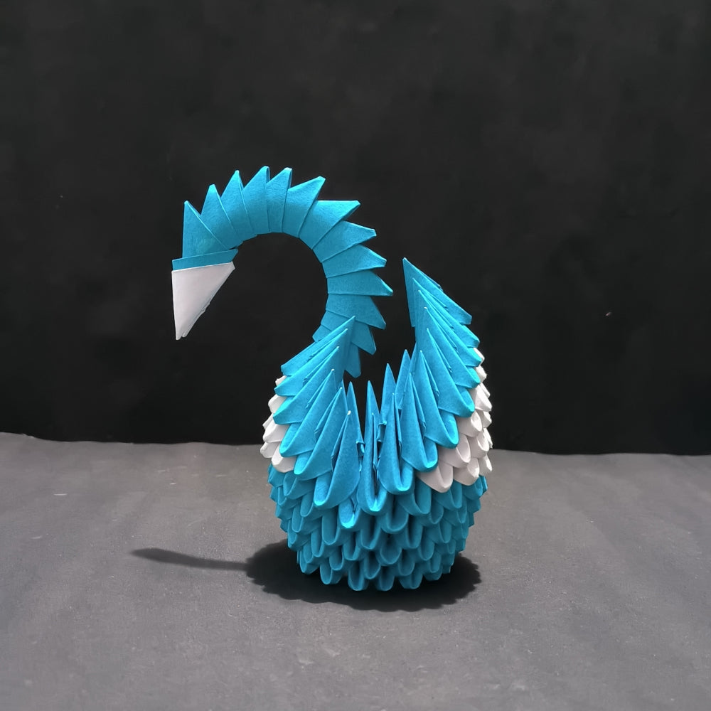 Handcrafted 3D Origami Swan Sculpture – Blue and White