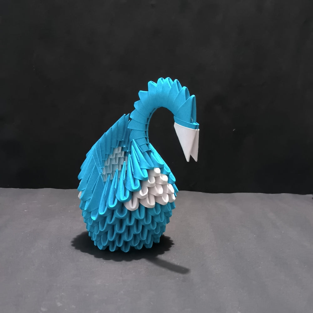 Handcrafted 3D Origami Swan Sculpture – Blue and White