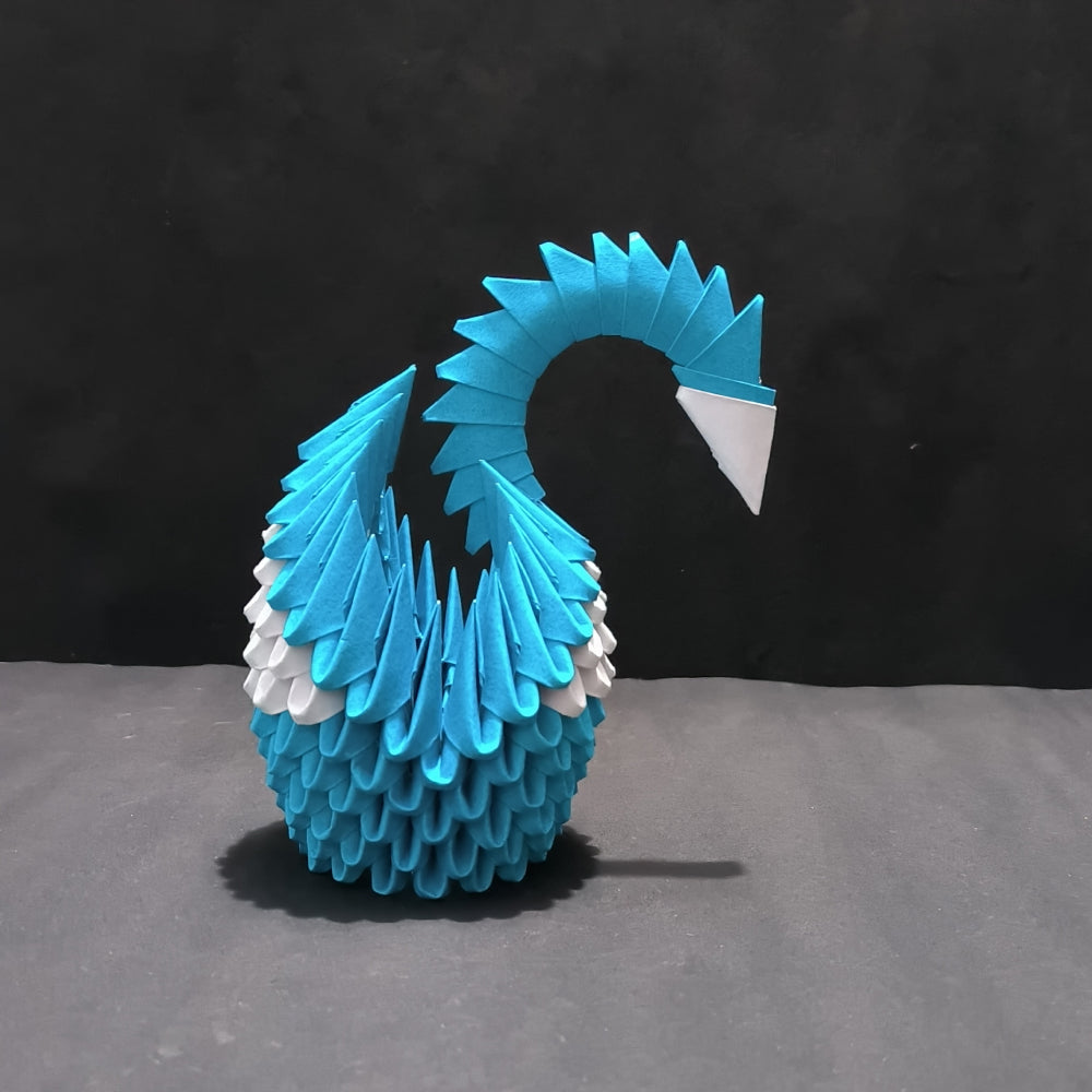 Handcrafted 3D Origami Swan Sculpture – Blue and White