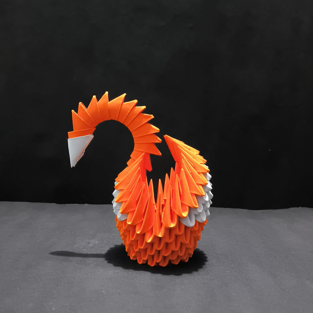 Vibrant 3D Origami Swan Sculpture – Orange and White