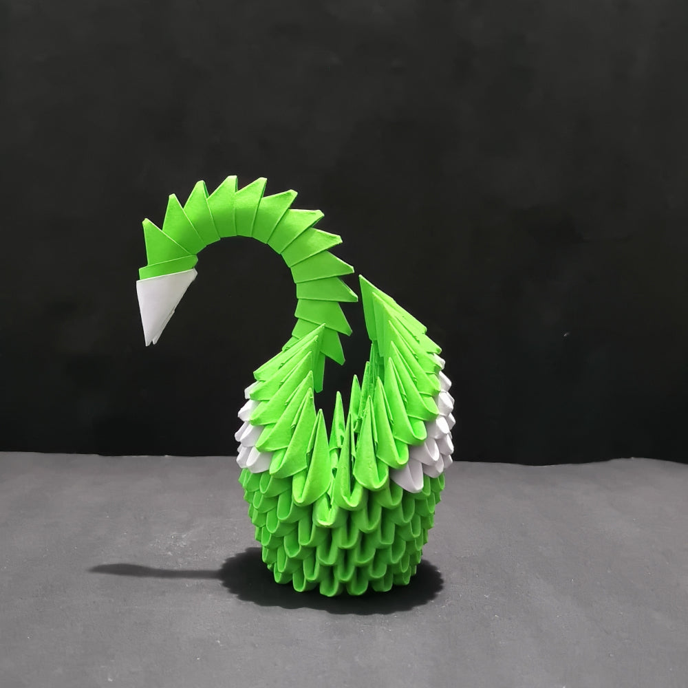 Majestic 3D Origami Swan Sculpture – Green and White