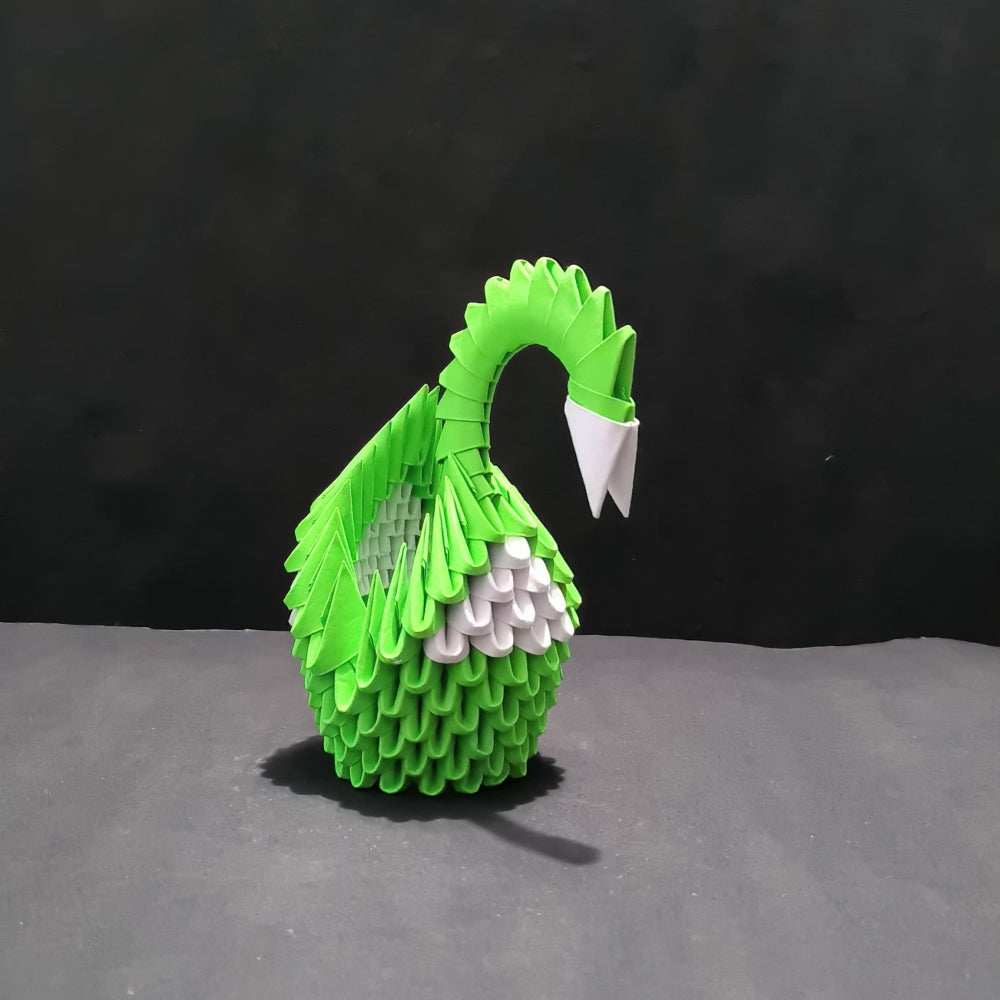 Majestic 3D Origami Swan Sculpture – Green and White