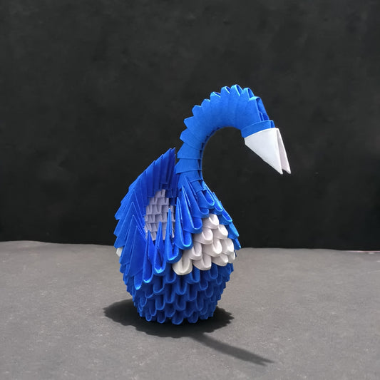 Exquisite 3D Origami Blue Swan – Handcrafted Decorative Art Piece