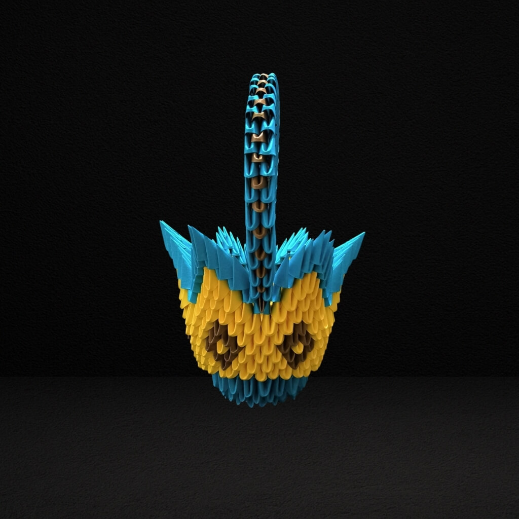 Elegant 3D Origami Basket with Handle – Handcrafted Decorative Storage Piece