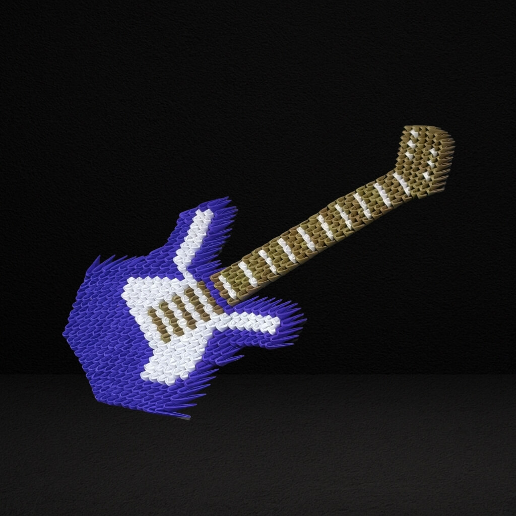 3D Origami Guitar – Handmade Paper Art Musical Showpiece