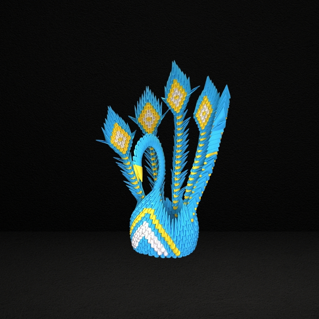 Regal Blue 3D Origami Peacock – Handcrafted Decorative Paper Art Sculpture