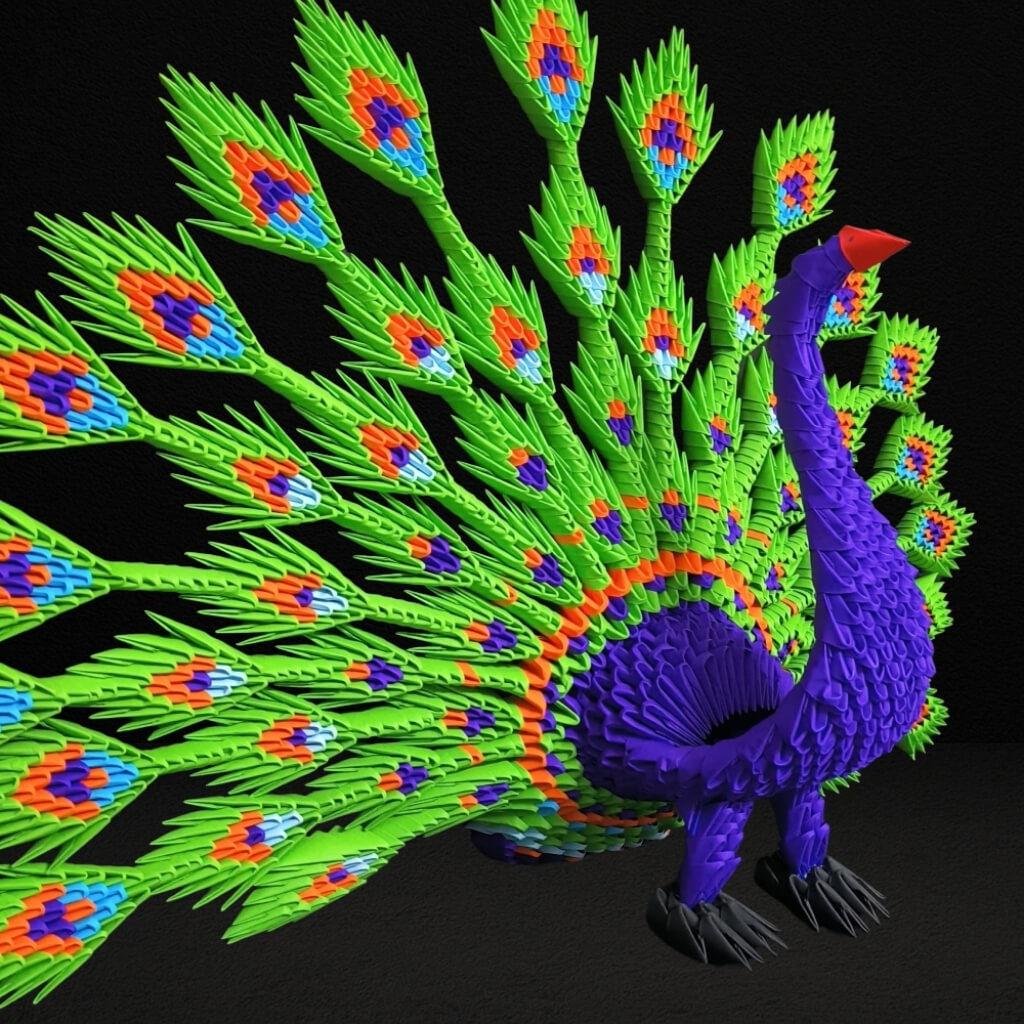 Vibrant 3D Origami Peacock – Handcrafted Decorative Masterpiece