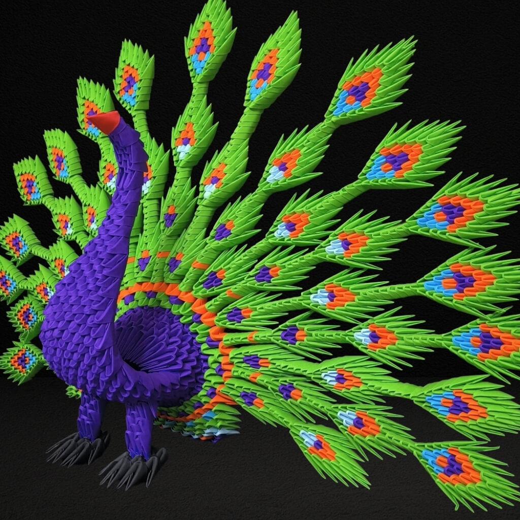 Vibrant 3D Origami Peacock – Handcrafted Decorative Masterpiece