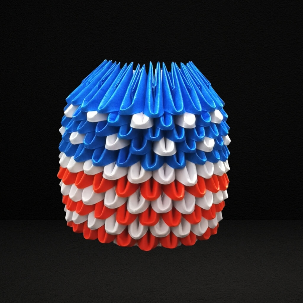 Tricolor 3D Origami Pen Stand – Handcrafted Red, White & Blue Desk Organizer
