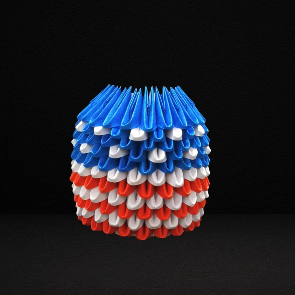 Tricolor 3D Origami Pen Stand – Handcrafted Red, White & Blue Desk Organizer