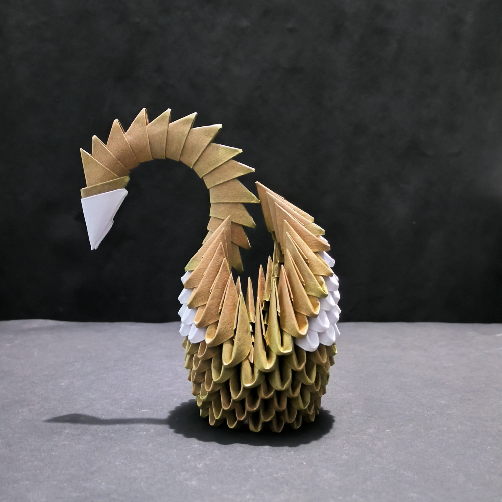 Exquisite 3D Origami Swan Sculpture – Brown and White