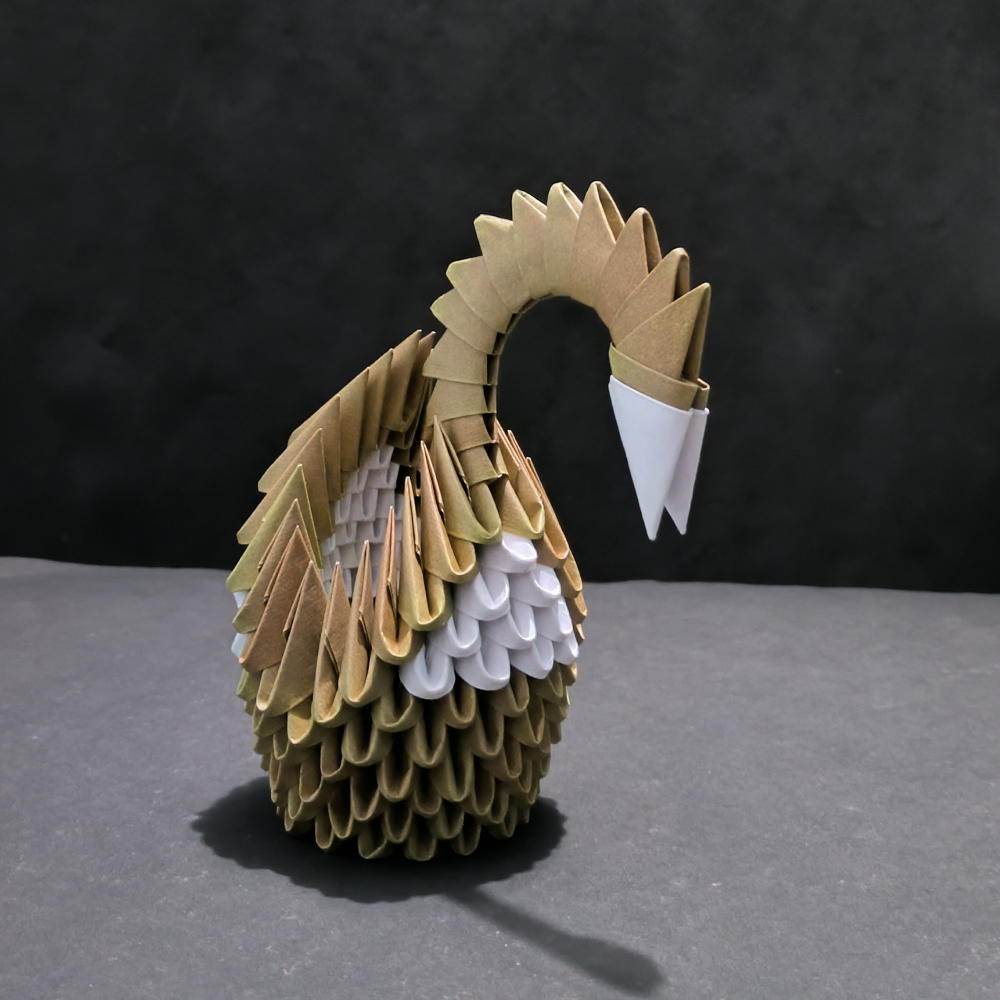 Exquisite 3D Origami Swan Sculpture – Brown and White