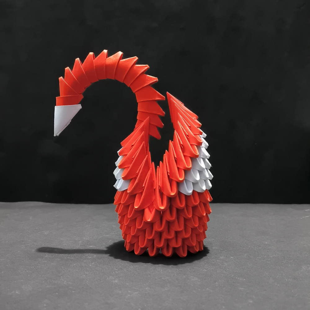 Striking 3D Origami Red Swan – Handcrafted Decorative Art Piece