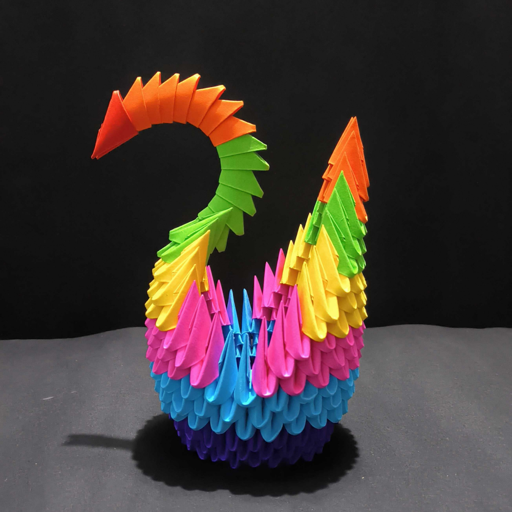 Vibrant 3D Origami Rainbow Swan – Handcrafted Decorative Art Piece