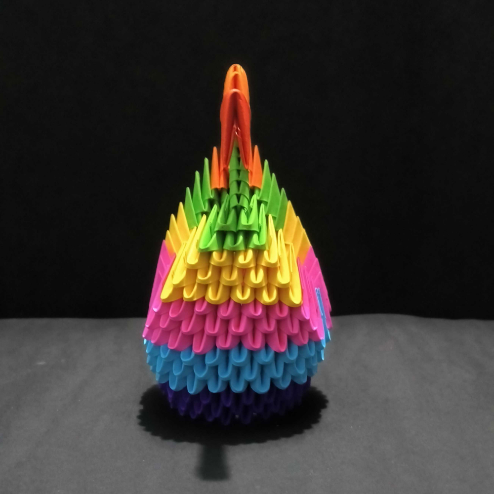 Vibrant 3D Origami Rainbow Swan – Handcrafted Decorative Art Piece