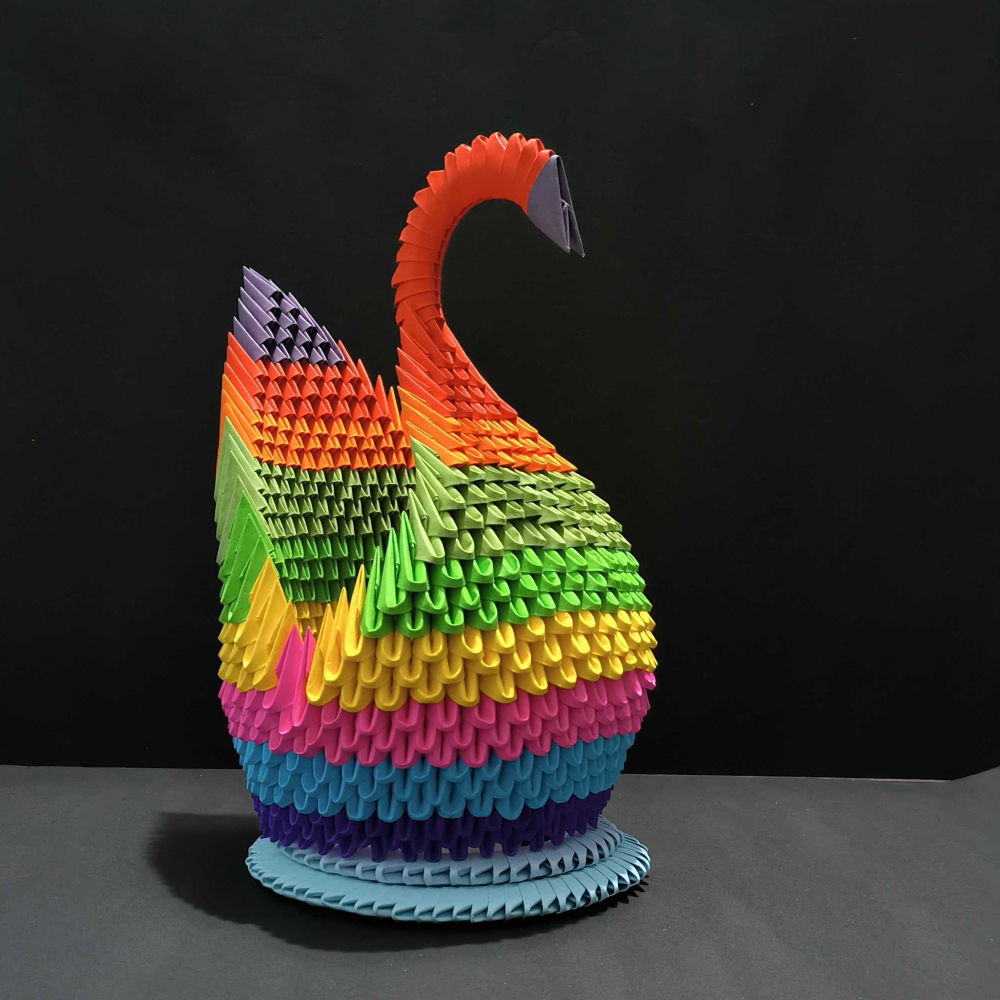 Majestic 3D Origami Rainbow Swan – Handcrafted Decorative Art Piece
