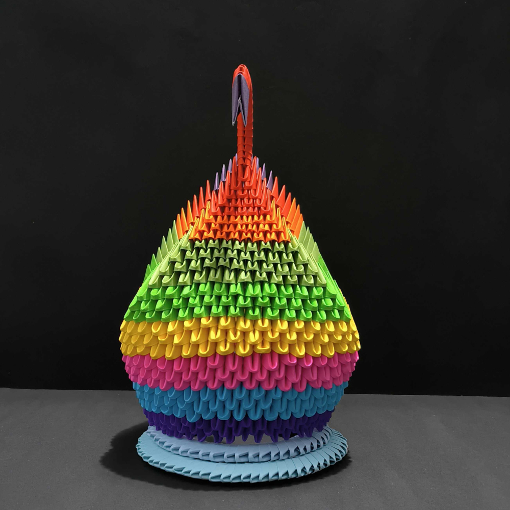 Majestic 3D Origami Rainbow Swan – Handcrafted Decorative Art Piece
