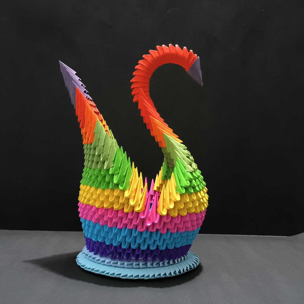 Majestic 3D Origami Rainbow Swan – Handcrafted Decorative Art Piece