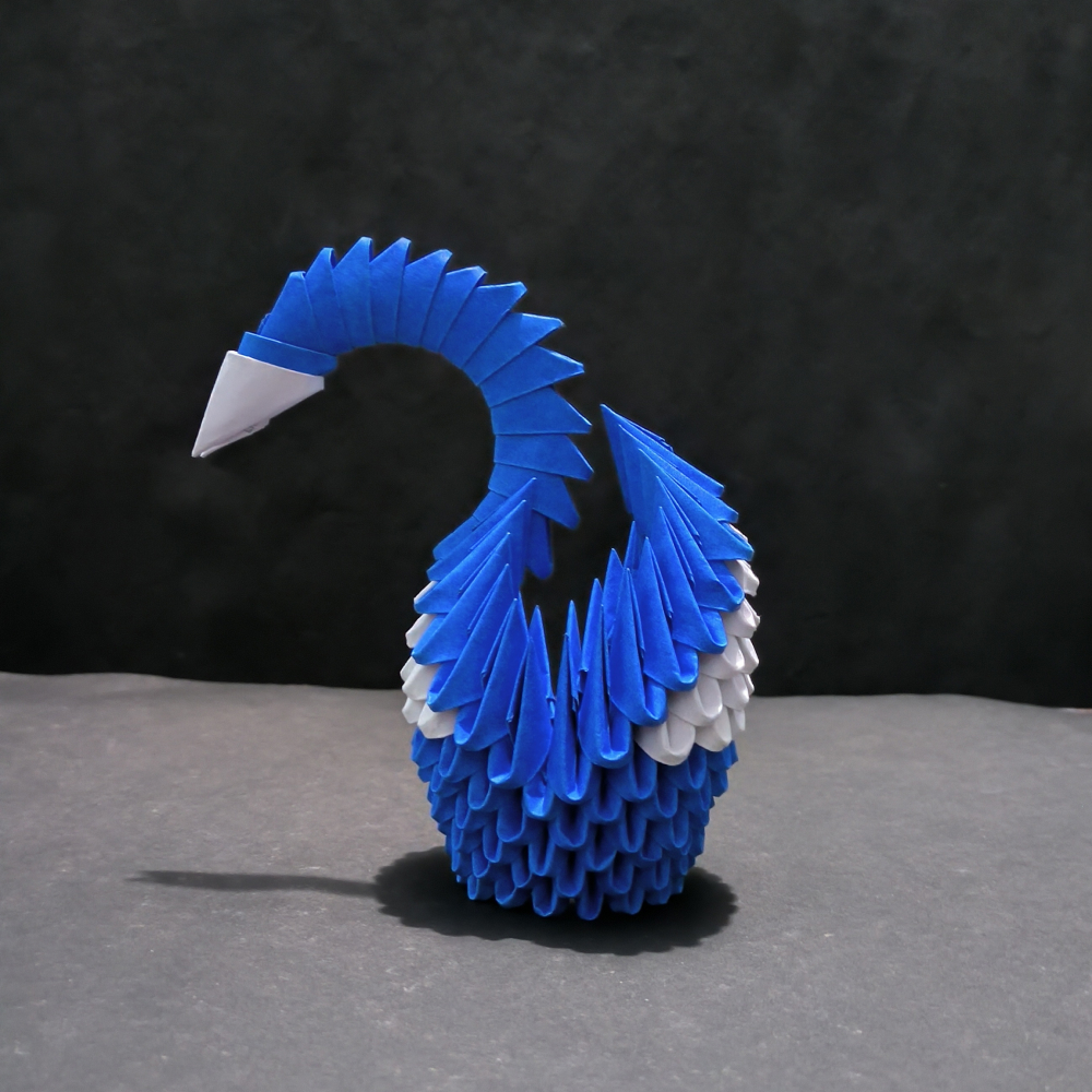 Exquisite 3D Origami Blue Swan – Handcrafted Decorative Art Piece