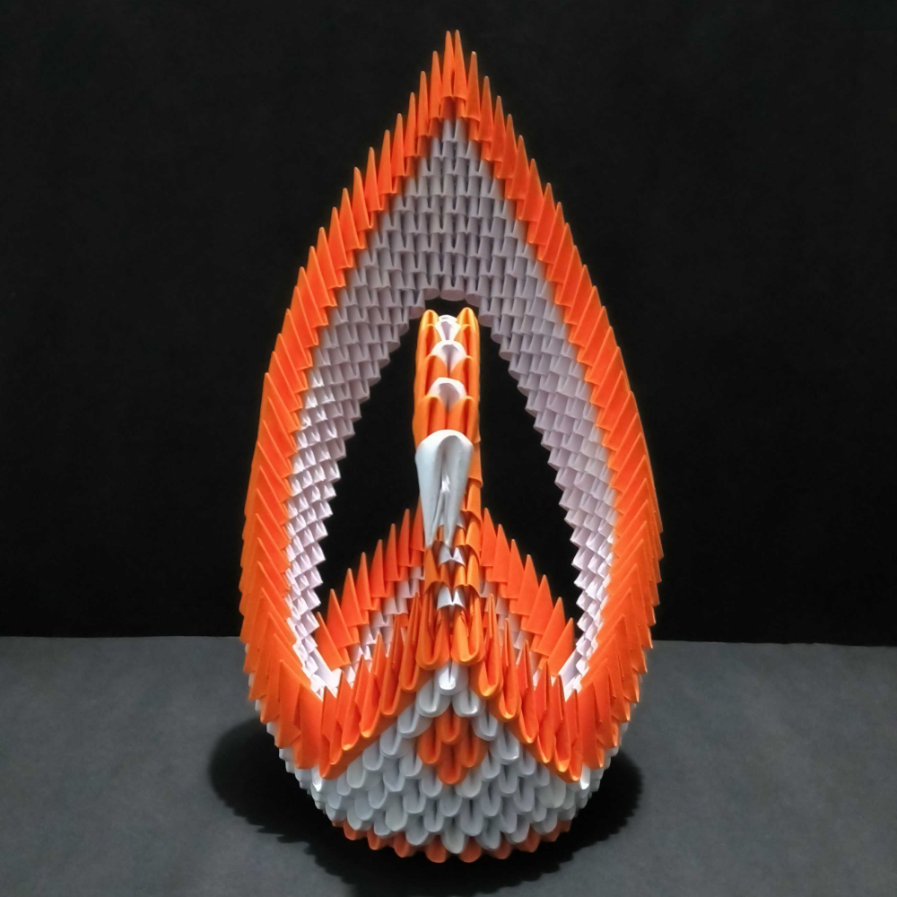 Graceful 3D Origami Orange Swan – Handcrafted Decorative Sculpture
