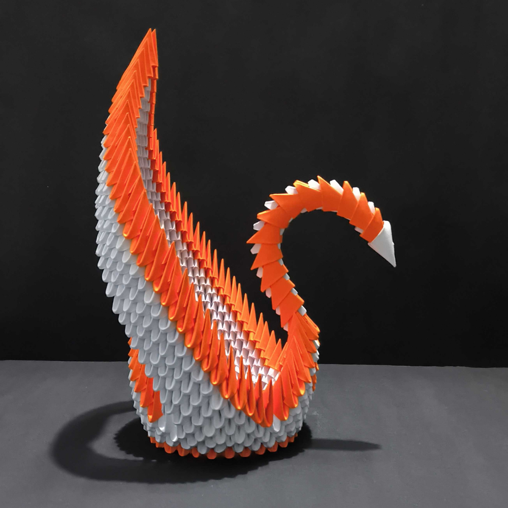 Graceful 3D Origami Orange Swan – Handcrafted Decorative Sculpture